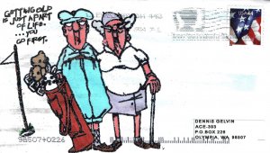 US ART COVER EXCHANGE HEAT-EMBOSSED CACHET BY PHIL EDWARDS GETTING OLD HUMOR