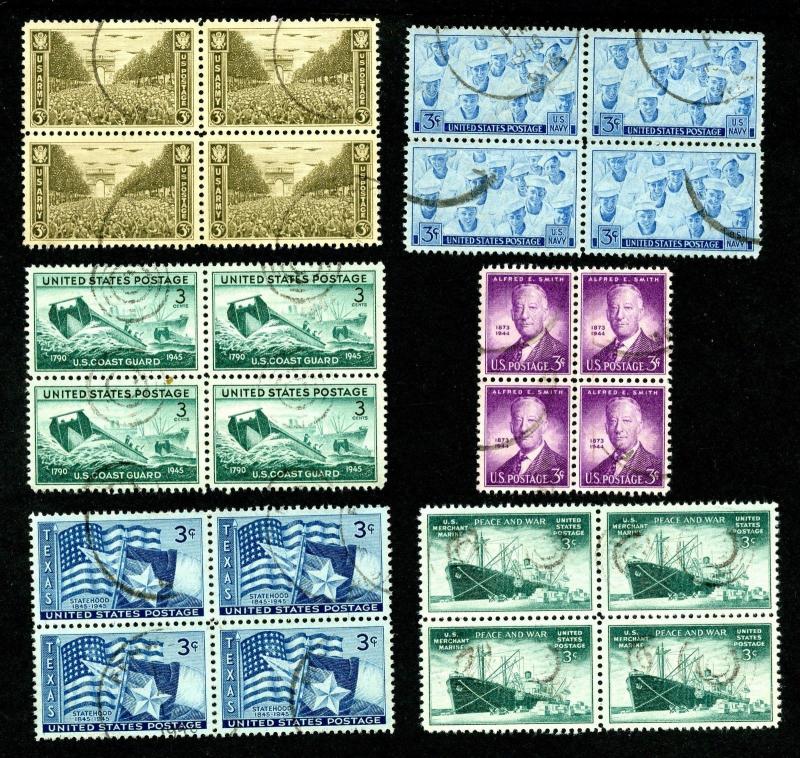 U.S. Scott 922-939 Set of Used Blocks of 4 Issued from 1944 to 1946