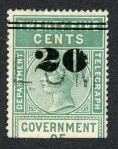 Ceylon Telegraph SGT30 20c on 25c Green Type T25 Defective 0 in 20