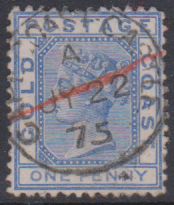 GOLD COAST 1875 USED 1d BLUE SG1 CAT 