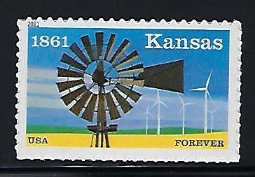 Catalog #4493 Single Stamp Kansas Statehood 150 Years Windmill Wind Turbines