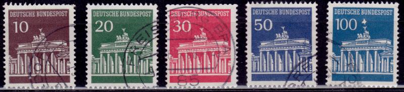 Germany, 1966-69, Berlin Brandenburg Gate, sc#9N251-255, used