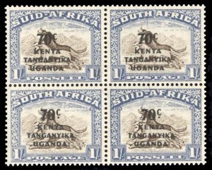Kenya, Uganda and Tanganyika #89 Cat$30+, 1941 70c on 1sh, block of four cont...
