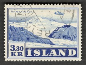 1952 Iceland Sc# C29 Airplane over Glacier Oraefajokull Used airmail stamp Cv$11