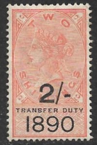 GREAT BRITAIN 1890 QV 2sh on 2sh TRANSFER DUTY Revenue Bft.22 MH