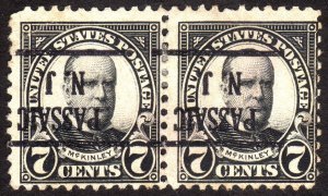 1923, US 7c, William McKinley, Used pair, Passaic precancel, Sc 559