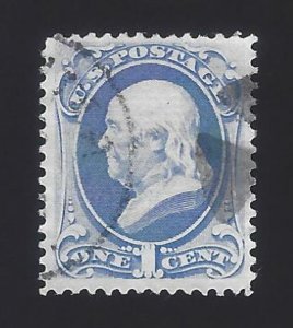 US #134 1870-71 Ultramarine Perf 12 H-Grill Used VF Scv $200