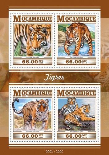 Tigers Big Wild Cats Wildkatzen Felines Fauna Animals Mozambique MNH stamp set