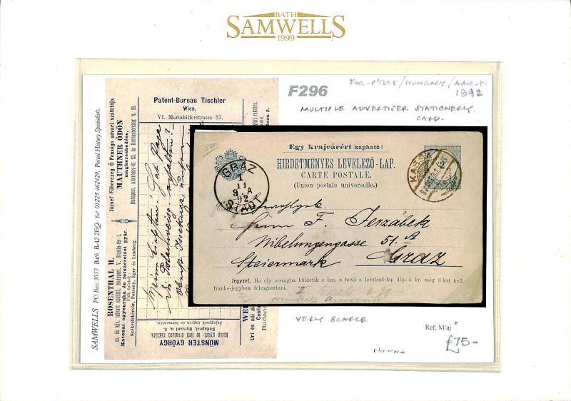 Hungary Card MULTIPLE ADVERTISER Postal Stationery Kassa Graz 1896{samwells}F296