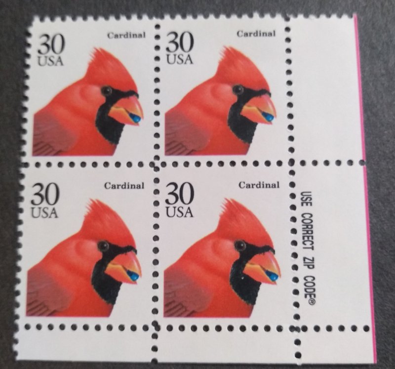 U.S.#2480 Cardinal 30c Zip Block of 4, MNH.