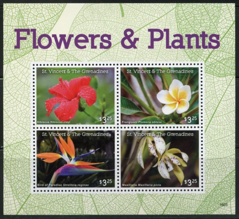 ST. VINCENT GRENADINES 2016 FLOWERS & PLANTS SHEET OF FOUR  MINT NH 