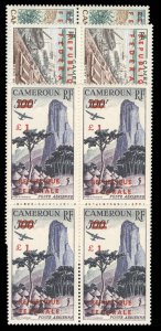 Cameroun #C38-40 Cat$268+, 1961 Surcharges, set of three in blocks of four, n...
