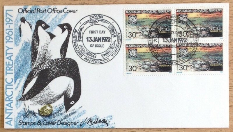 AUSTRALIAN ANTARCTIC TERRITORY 1972 FDC 13-1-72 DAVIS FIRST DAY WITH BLOCK SG20