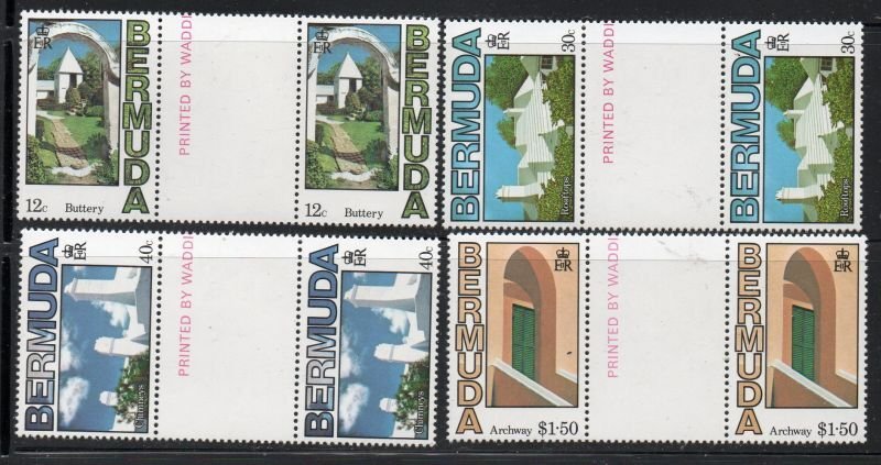 Bermuda Sc 461-64 1985 Buttery, Architecture,  stamp set gutter pair mint NH