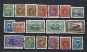 18x Canada WW2 Stamps 1c to 8c 13c-14c-20c-50c 5x O.H.M.S. Guide Value = $75.00
