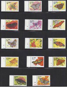 St. Kitts #439-52 MNH set, various butterflies, issued 1997