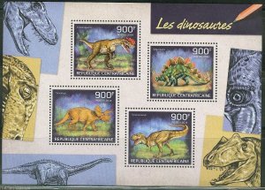 Central Africa MNH S/S Dinosaurs 2014 4 Stamps