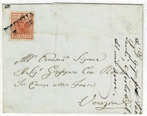 Lombardy-Venetia 1850's Polesella straight line cancel on cover, Scott 4b