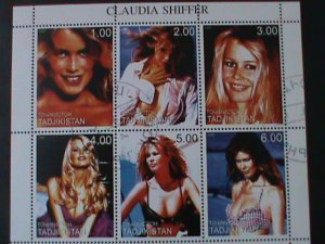 TAJIKISTAN-1999 FAMOUS SEXY MOVIE STAR-CLAUDIA SHIFFER CTO SHEET FANCY CANCEL