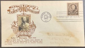 873 Crosby cachet Booker T. Washington Famous American Series FDC 1940