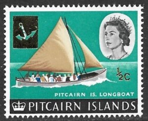 PITCAIRN ISLANDS 1967 1/2c on 1/2d Longboat Issue Sc 72 MNH