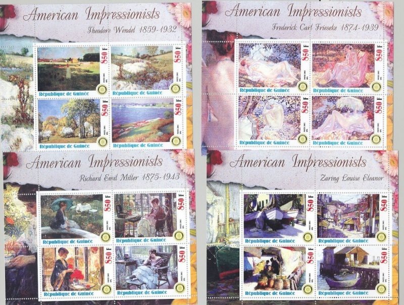 Guinea 2003 American Impressionists, Art, Rotary 7v M/S of 4