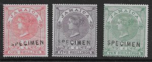 JAMAICA SGF7/9 1855 POSTAL FISCAL SET OVPT SPECIMEN MTD MINT