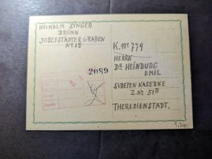 1942 Germany Bohemia and Moravia Postcard Cover to Theresienstadt Ghetto
