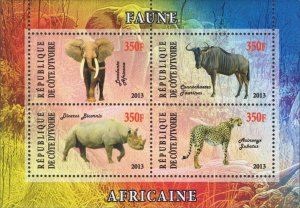 Cote D'Ivore Wild Animals elephant Suvenir sheet of 4 stamps MNH