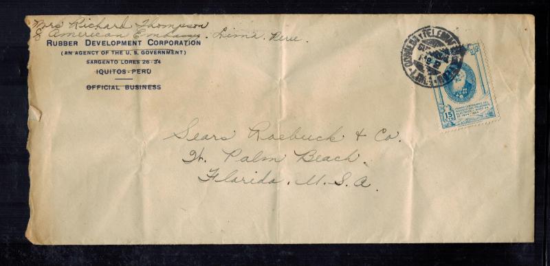 1912 Lima Peru to West Palm Beach USA US EMbassy Rubber Development Corporation
