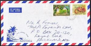 COOK IS 1993 airmail cover to NZ ex Rarotonga - Birds, crab franking.......67413