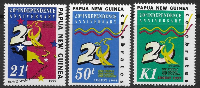 Papua New Guinea Scott 879-881 MNH 20th Anniversary of Independence Set of 1995