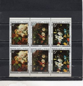 CHAD 1971 PAINTINGS FLOWERS SHEET OF 6 STAMPS MNH