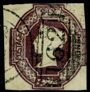 SG58, 6d mauve, CUT SQUARE, USED. Cat £1000. WMK REVERSED