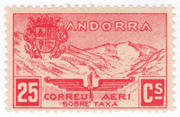 (I.B) Andorra Postal : Airmail 25c