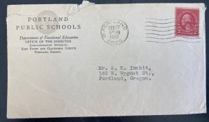 1932 Portland OR Usa Public Schools department Cover locally Used