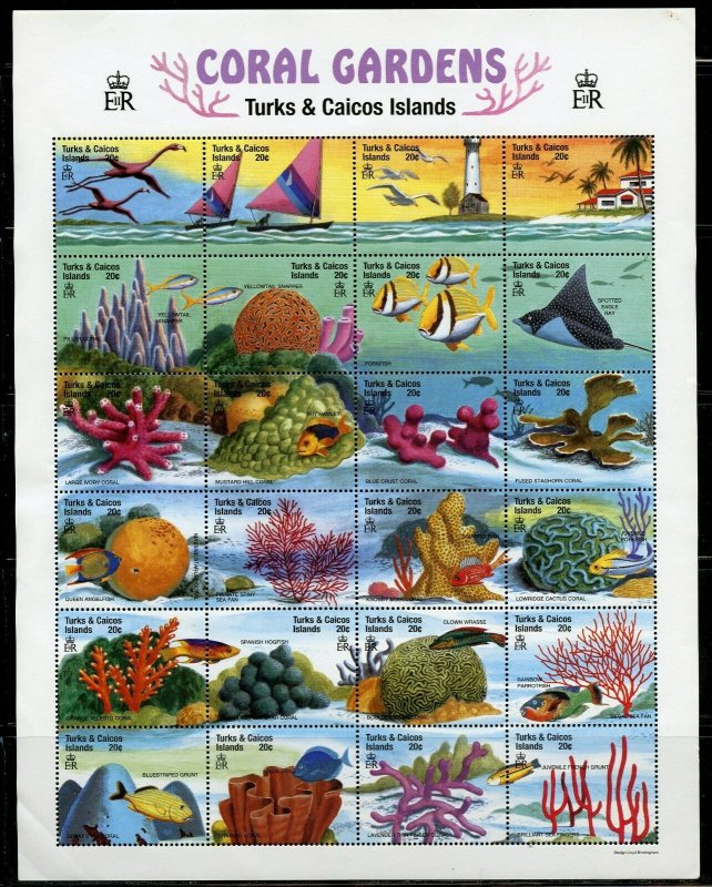 TURKS & CAICOS CORAL GARDENS SHEET MINT NH  