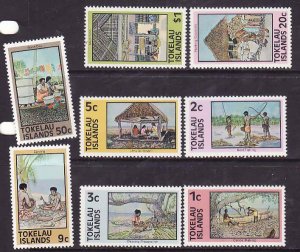 Tokelau-Sc#49-56- id10-unused NH set-Canoe making-Reef fishing-1976-please note