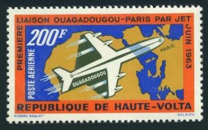 Burkina Faso C8, MNH. Michel 136. 1st Jet flight Ouadadougu - Paris, 1963. Map.