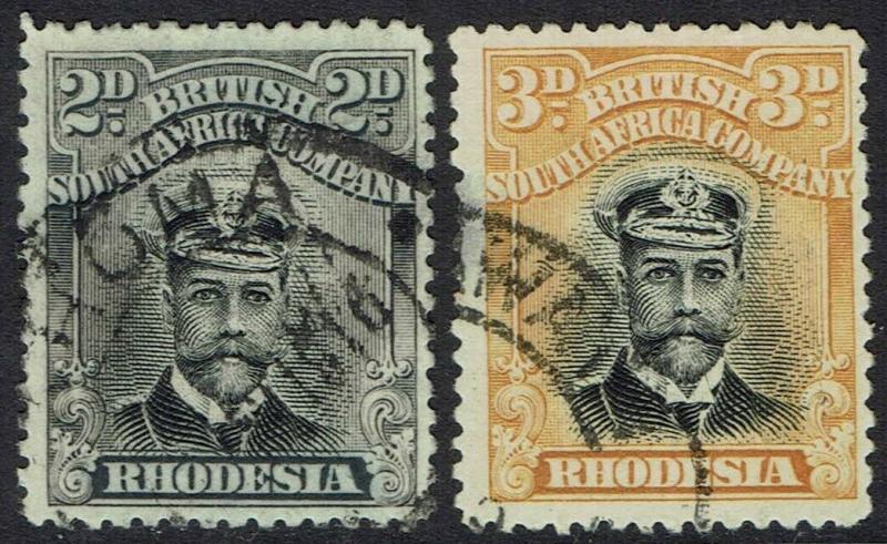 RHODESIA 1913 KGV ADMIRAL 2D AND 3D DIE II PERF 14 USED