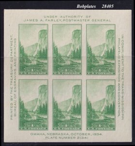 BOBPLATES #751 Trans Miss Yosemite Souvenir Sheet of 6 21341 VF LH SCV=$10