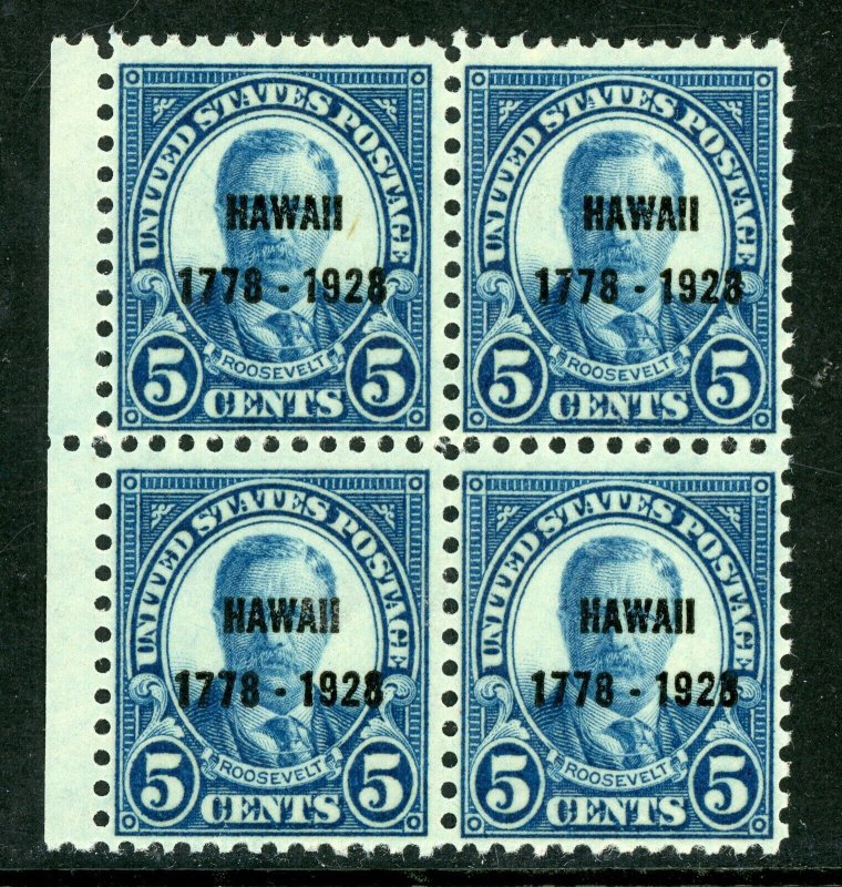 USA 1928 Hawaii 5¢ Overprint Margin Block Scott 648 Mint Non Hinged I515