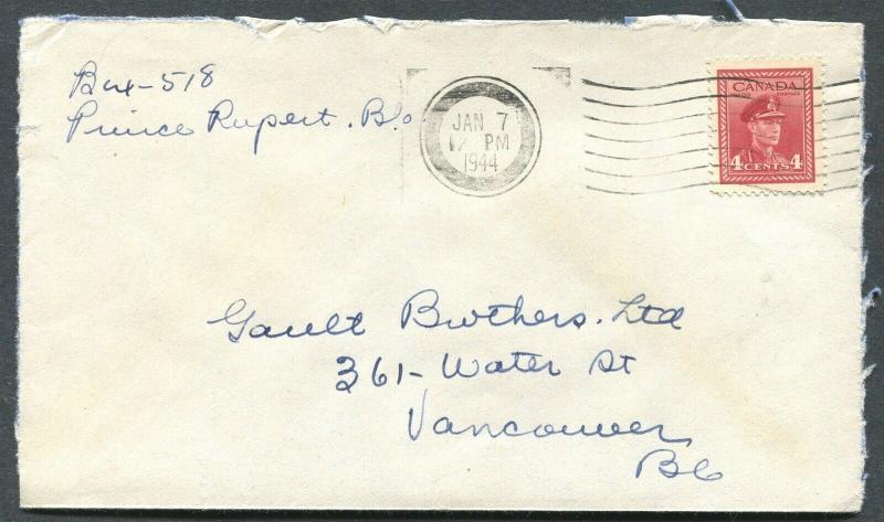 CANADA WWII BLACK OUT CANCEL COVER PRINCE RUPERT 