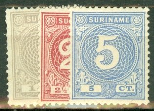 FF: Surinam 17-21 mint; 21 pulled perf CV $66.75; scan shows only a few