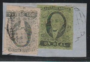 MEXICO 7b, 8c, 1+2Rs WITHOUT DISTRICT NAME ON SMALL PIECE, USED. VF. (T16)