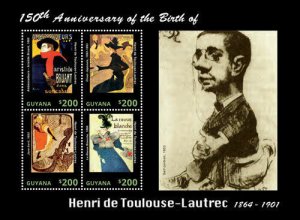 Guyana - 2014 - 150 Years Of Henri De Toulouse Lautrec - Sheet Of 4 - MNH