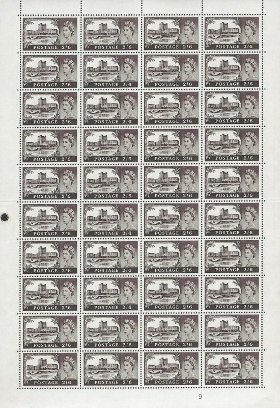 1963 2/6 Bradbury/Wilkinson Crowns castle Cyl 9 ord FULL SHEET UNMOUNTED MINT 