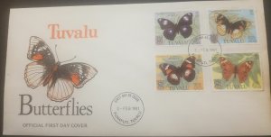 O -r) 1981 TUVALU, BUTTERFLIES, HYPOLINAS - SHOWN - JUNONIA, FDC XF