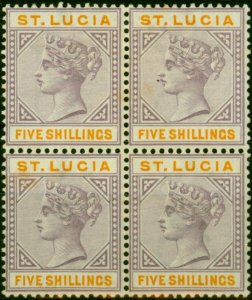 St Lucia 1891 5s Dull Mauve & Orange SG51 Fine MNH & MM Block of 4