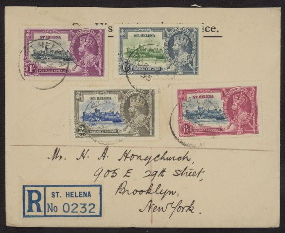 St. Helena 111 to 114 (complete set) on registered cover to Brooklyn, NY USA